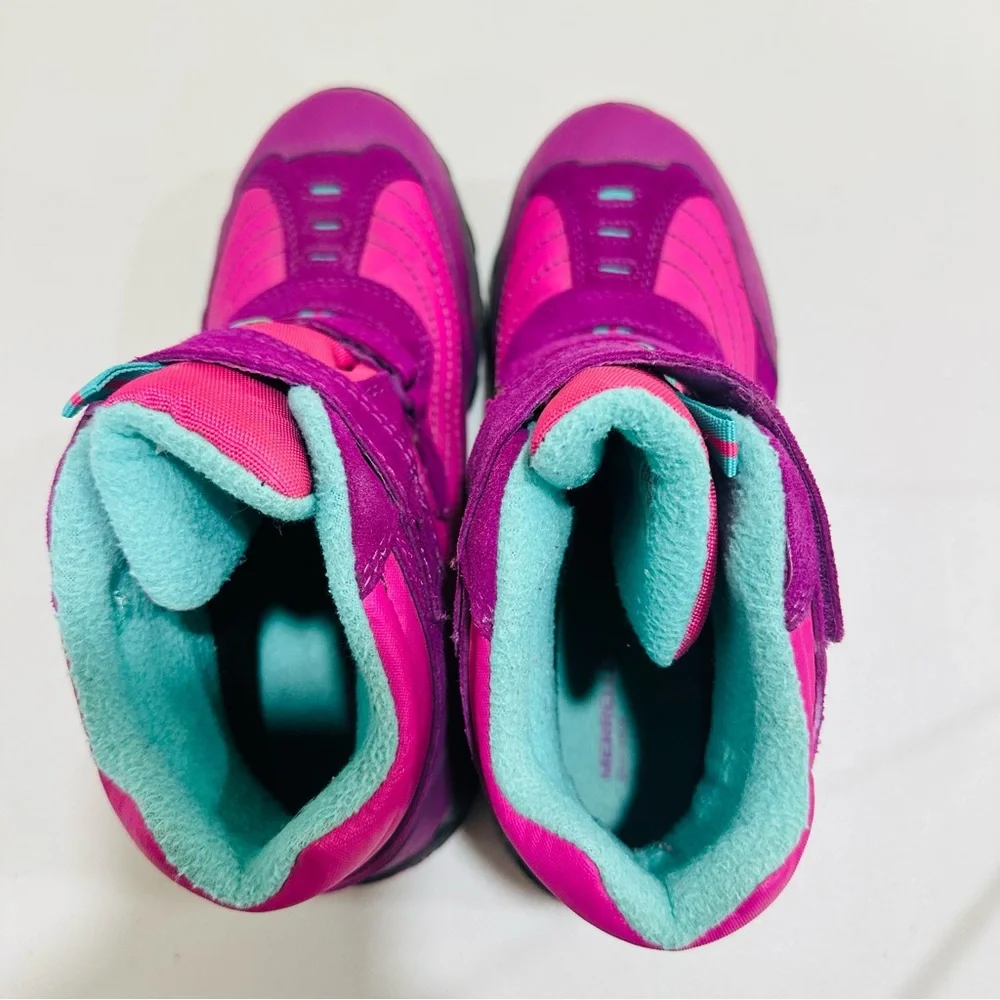 Merrell Youth Size‎ 5M Pink Blue Moab Polar Mid Strap 2.0 Waterproof Snow Boots